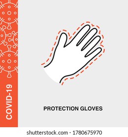 Protection Gloves Colored Linear Icon on Isolated Background. COVID-19, Corona Virus, Infection Concept Icon.