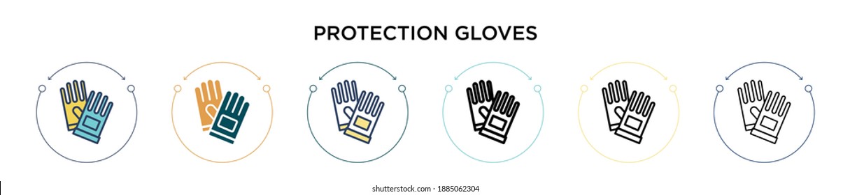 Protection gloves icon in filled, thin line, outline and stroke style. Vector illustration of two colored and black protection gloves vector icons designs can be used for mobile, ui, web