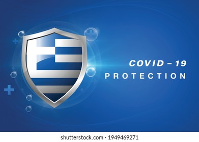 Protection Greece flag Coronavirus COVID-19 on dark background. Novel Coronavirus COVID-19.
