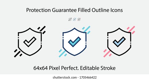 Protection Guarantee Filled Outline Icons. Colorful Linear Set Vector Line Icon. 64x64 Pixel Perfect. Editable Stroke.