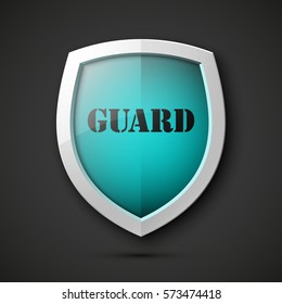 Protection guard shield concept. Safety badge icon. Privacy banner. Security label. Defense tag. Presentation sticker shape. Defense safeguard sign. Vector illustration
