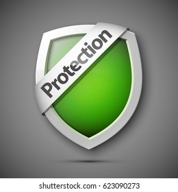 Protection guard shield concept. Safety badge color icon. Privacy colorful banner. Security bright label. Defense tag. Presentation shining sticker shape. Defense safeguard sign. Vector illustration