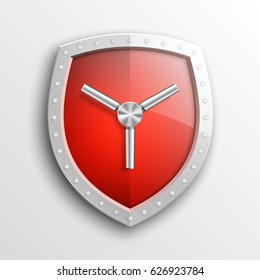 Protection guard shield concept with safety handwheel. Safety badge helm icon. Privacy Safe door handle banner. Security bright label. Presentation shining sticker shape. Defense safeguard sign