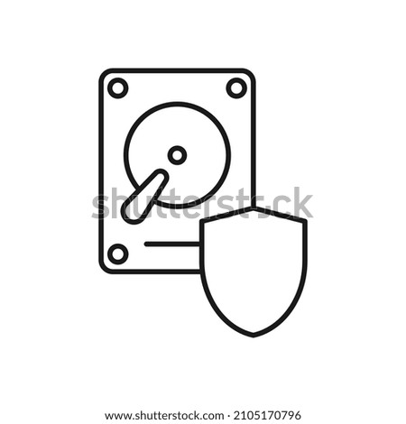Protection hard drive disk, HDD flat line icon.