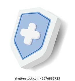 Protection of health from diseases. Healthcare security insurance medical concept. 3d Minimal insurance blue shield icon