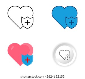 Ícone de saúde de proteção Definido em quatro estilos de design diferentes. plano, contorno, glifo e botão mínimo. para proteção de saúde, serviços médicos, etc.