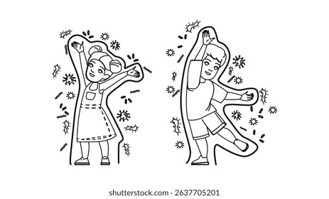 protection healthy immune system kid vector. health disease, bacteria prevention, medicine care protection healthy immune system kid character. people black line pencil drawing illustration
