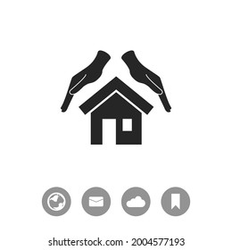 Protection and home insurance vector icon. House and hand icon.