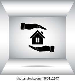 Protection of house sign icon, vector illustration. Flat design style 