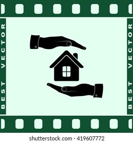 Protection of house sign icon, vector illustration. Flat design style 