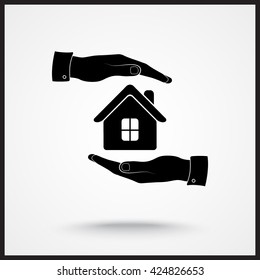 Protection of house sign icon, vector illustration. Flat design style 