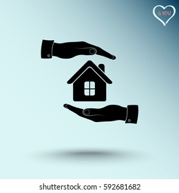 Protection of house sign icon, vector illustration. Flat design style 