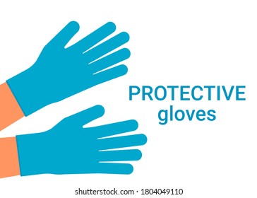 Protection of human hands with individual gloves from viruses and bacteria. Hands of people in protective gloves. Vector flat illustration