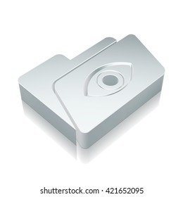 Protection icon: 3d metallic Folder With Eye icon with reflection on White background, EPS 10 vector illustration.