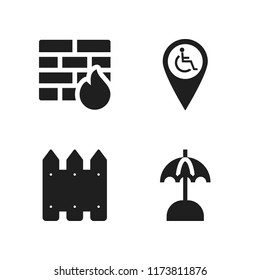 protection icon. 4 protection vector icons set. firewall, sun umbrella and fence icons for web and design about protection theme