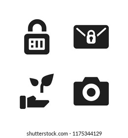 protection icon. 4 protection vector icons set. locked email, padlock and plant icons for web and design about protection theme