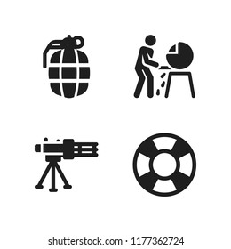 protection icon. 4 protection vector icons set. grenade, machine gun and grinder icons for web and design about protection theme