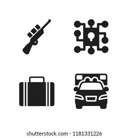 protection icon. 4 protection vector icons set. suitcase, ambulance and rifle icons for web and design about protection theme