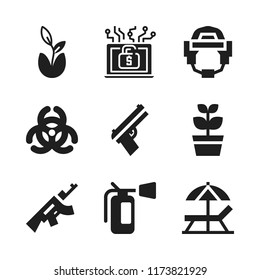 protection icon. 9 protection vector icons set. gun, plant and helmet icons for web and design about protection theme