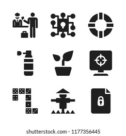 protection icon. 9 protection vector icons set. spray, secure file and control icons for web and design about protection theme