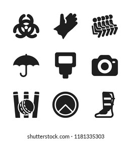 protection icon. 9 protection vector icons set. biological hazard, umbrella and shield icons for web and design about protection theme