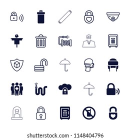 Protection icon. collection of 25 protection filled and outline icons such as scarecrow, no phone, trash bin, winter hat. editable protection icons for web and mobile.