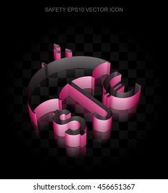 Protection icon: Crimson 3d Money And Umbrella made of paper tape on black background, transparent shadow, EPS 10 vector illustration.