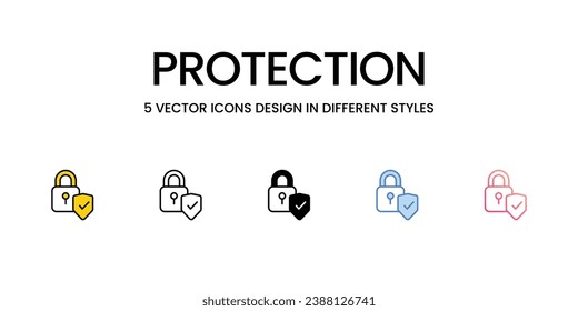Diseño de iconos de protección en estilo Cinco con pulsación editable. Línea, Sólido, Línea plana, Color de tono Duo y Línea de degradado de color. Adecuado para diseño de páginas Web, aplicaciones móviles, UI, UX y GUI.