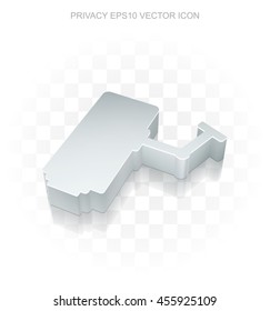 Protection icon: Flat metallic 3d Cctv Camera, transparent shadow on light background, EPS 10 vector illustration.