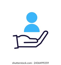 Protection icon with open palm and person above, vector illustration for care, support, and uplifting individuals concept