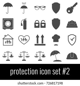 Protection. Icon set 2. Gray icons on white background.