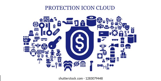 protection icon set. 93 filled protection icons. Simple modern icons about  - Shield, Carabiner, Gel, Toothbrush, Padlock, Tissue, Fingerprint, Electric toothbrush, Eye scan