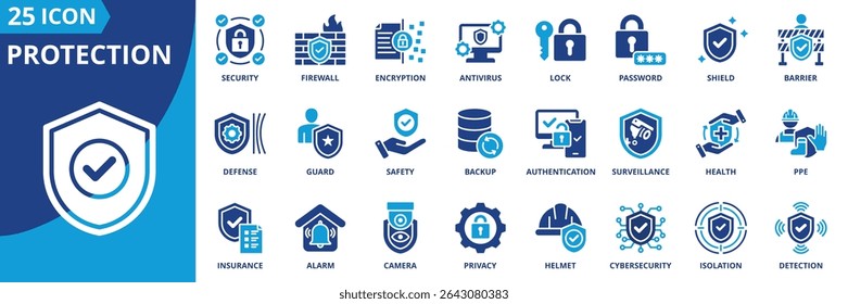 protection icon set collection in dual tone style. an icon pack contain security, firewall, encryption, antivirus, lock, password, shield, barrier, defense, guard