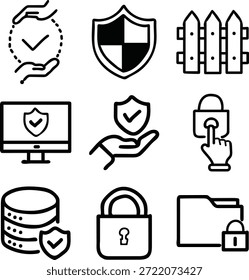 Conjunto de iconos de protección. Iconos de línea editables. Ilustración vectorial.