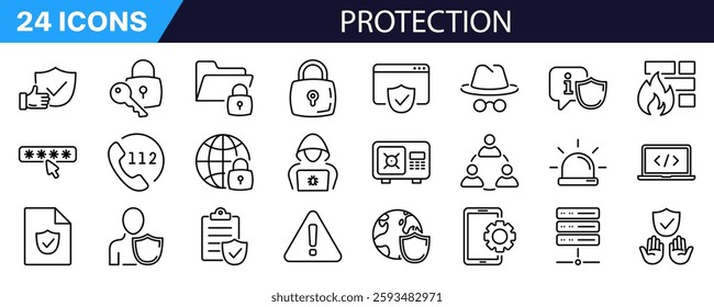 Protection icon set. Linear style. Security icon.