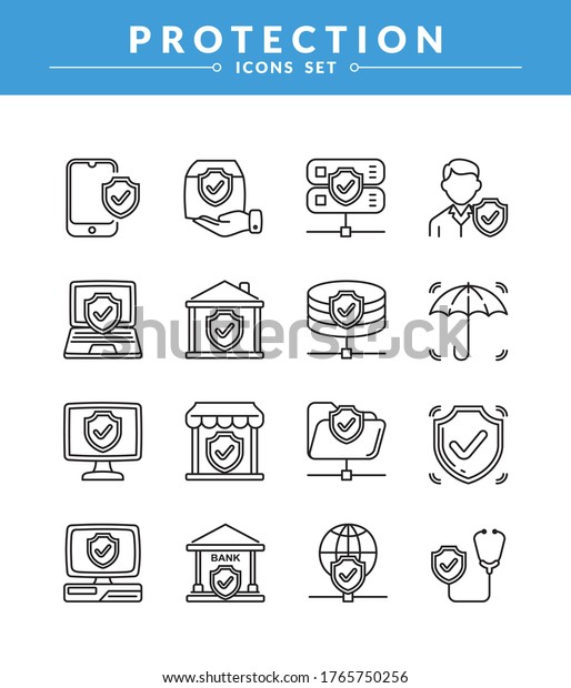 Protection Icon set, New and\
trendy linear pictogram pack. modern vector icon concept for web\
graphics