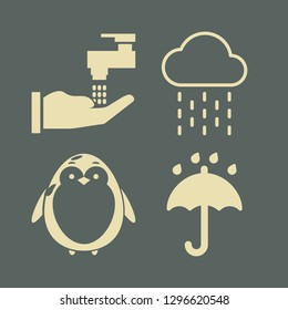 protection icon set with penguin, rain and wash hand vector illustration