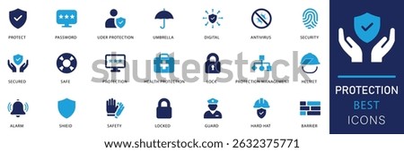 protection icon set. Perfect for security apps, cyber safety UI, antivirus dashboards, access control, and digital safety designs. Includes shield, lock, password, secure icons.