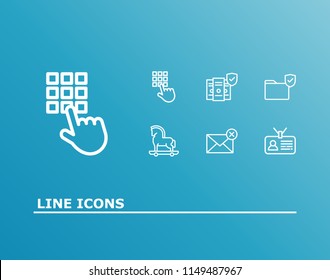 Protection icon set and secure folder with user badge, database security and pin code. Archive related protection icon vector for web UI logo design.
