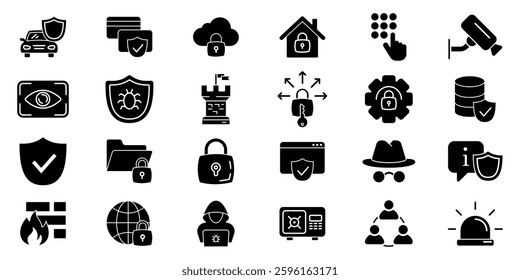 Protection icon set. Security silhouette sign.