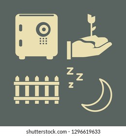 protection icon set with sleep sign, safe and fence vector illustration