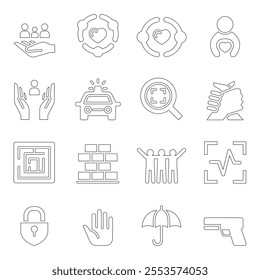 Protection icon set in thin line style