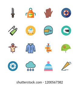 protection icon set. vector set about coat, umbrella, winter hat and police car icons set.