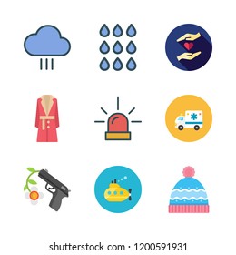 protection icon set. vector set about submarine, siren, ambulance and coat icons set.