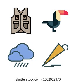 protection icon set. vector set about vest, toucan, umbrella and rain icons set.
