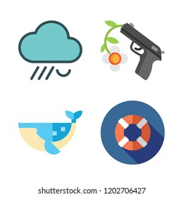 protection icon set. vector set about gun, rain, whale and lifeguard icons set.