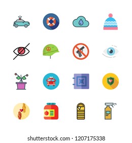 protection icon set. vector set about police car, vision, conserve and winter hat icons set.