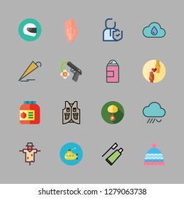 protection icon set. vector set about scarecrow, wired gloves, umbrella and submarine icons set.