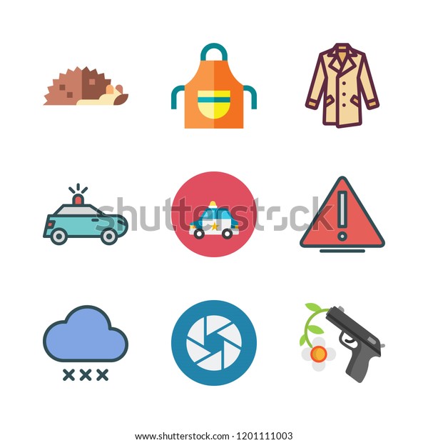 protection icon set. vector set about rain, shutter,\
apron and gun icons\
set.
