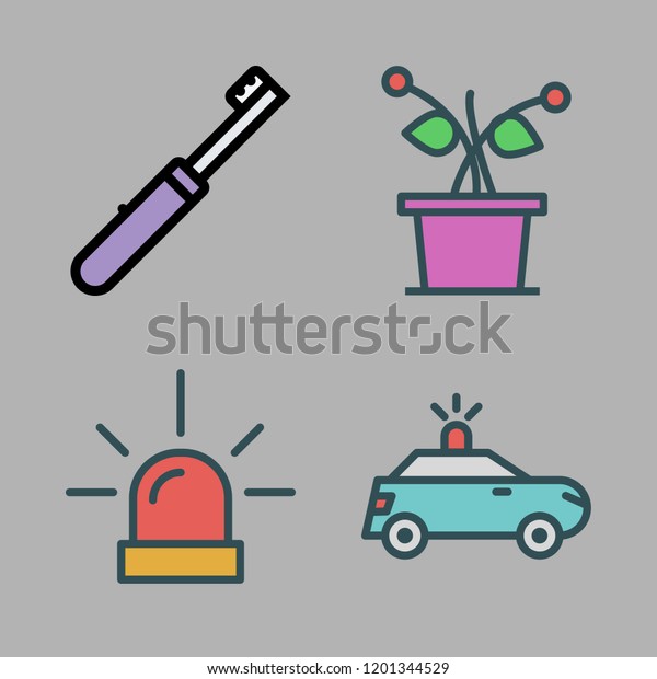 protection icon set. vector set about\
toothbrush, plant, police car and siren icons\
set.